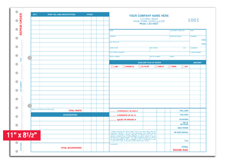 Large Garage Repair Order  11 X 8.5