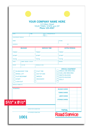 Buy Road Service Form  5.5 x 8.6  3part