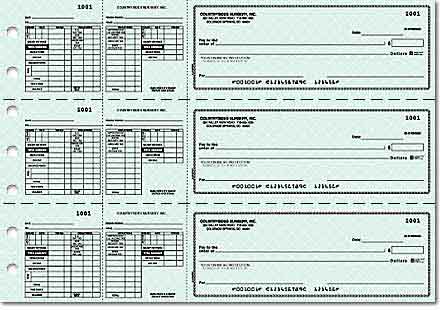 Payroll-Salaried/Hourly Checks provide a breakdown of earnings and deductions for your employees and your records with pre-printed captions for U.S. Income Tax, Social Security Tax, Medicare Tax, and State Income Tax, plus 7 lines for extra captions. These checks are designed to fit a 7-ring binder only. The check dimensions are 7-1/4" x 3".  Overall sheet size is 12-15/16" x 9".