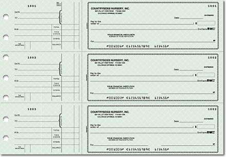 Promote your business with any of our checks in the variety of designs featured here. All checks come in a convenient single-stub format. Each check is 8-1/4" x 3".  Overall sheet size is 12-15/16" x 9".  Add a Symbol, Custom Lettering, or a Monogram. These checks are designed to fit a 7-ring binder only.
