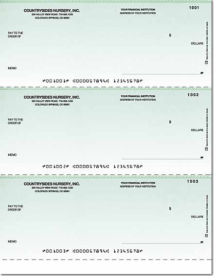 Classic Green Laser Checks Check No Voucher wo Lines Singles