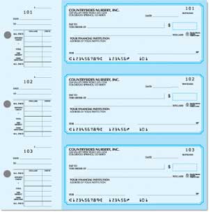 Desk Set Checks are ideal for anyone who wants the convenience of 3-on-a-page checks plus attached stubs for record-keeping.  Each individual wallet-sized check is 6" x 2-3/4".  Overall sheet size is 8-1/8" x 8-1/4".  These checks are designed to fit a 3-ring binder only. Quantity of Checks  300  =  1 unit 600  =  2 units 1200  =  4 units